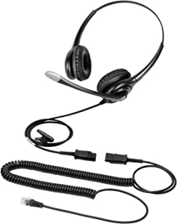 Voicejoy Binaural Corded Rj9 Phone Headset With Noise Canceling Microphone-Hd261-A, Black, 15 * 10 * 7