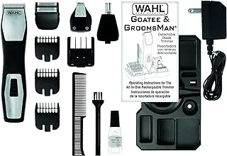 Wahl Groomsman Pro Deluxe Rechargeable Grooming Kit All-In-One Trimmer, 9855-1227, Black/Silver, Men