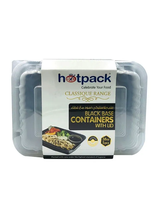Hotpack 5-Pieces Base Rectangular Microwavable Container With Lids Black/Clear