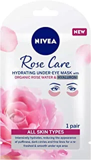 NIVEA Face Under-Eye Mask Hydrating, Rose Care with Organic Rose Water & Hyaluron, All Skin Types, 1 Pair