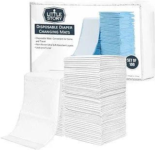 Little Story Disposable Diaper Changing Pad,100 Pack Soft Waterproof Mat, Portable Leak Proof Changing Mat, New Mom Leak-Proof Underpad, Mattress Table Protector Pad, Pack Of 100Pcs - White