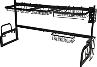 Royalford Over-Sink Draining Rack - Durable Material With Length AdJustable Size 65-85 cm | Dish Drainers Storage For Kitchen Counter With Utensil Holder, Glass, Plates, Bowls & More,Rf10023