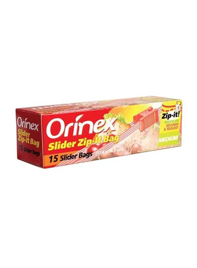 Orinex 15-Piece Medium Slider Zip It Bag Set Clear 17.8x20.3cm