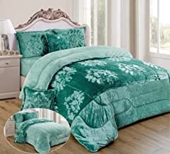 Moon Warm And Fluffy Winter Velvet Fur Reversible Comforter Set, 4 Pcs Soft Bedding Set, Modern Stitched Embossed Floral Design, Single Size 160 X 210 Cm, Dark Red