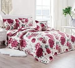 Double Sided Velvet Comforter Set For All Season, 4 Pcs Soft Bedding Set, Single Size (160 X 210 Cm), Classic Double Side Square Stitched Floral Pattern, Sjyh, Multi Color -10