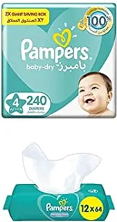 Pampers Baby-Dry, Size 4, 240 Diapers + 768 Complete Clean Wet Wipes