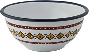 Al Saif Enamelware Iron Footed Bowl Zayna Design Size: 16CM, Color: Multicolor