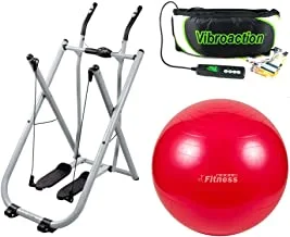 Fitness World Air Walker Glider Fitness Exercise Machine, Silver,With Yoga Ball World Fitness Red 85 cm,With Vibro Shape Slimming Belt
