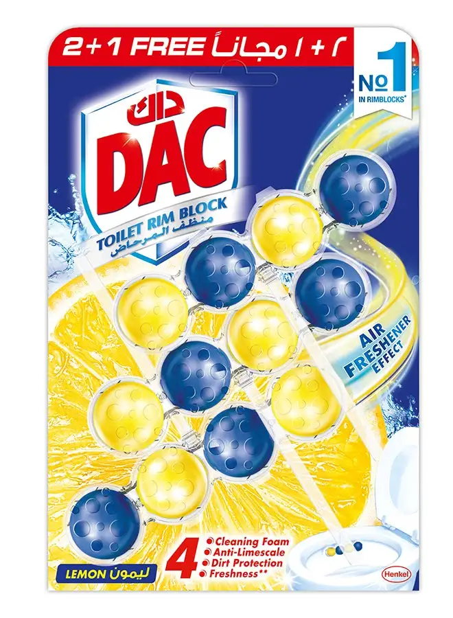 Dac Clean And Fresh Toilet Rim Block With Four Function Formula And Air Freshener Affect Lemon Yellow/Blue 150grams