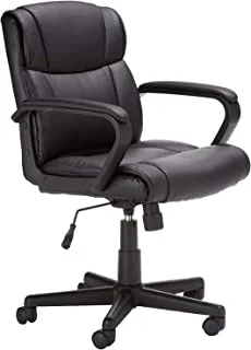 كرسي مكتب Mahmayi للكمبيوتر وسادة مبطنة في منتصف الظهر كرسي مكتب تنفيذي بأذرع من جلد البولي يوريثان 360 كرسي مهام دوار مع عجلات داعمة لأسفل الظهر (أسود)