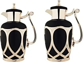 Al Saif Metal 2 Pieces Coffee and Tea Vacuum Flask Set Size: 0.7/1.0 Liter, Color: Matt Black/Gold