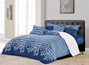 Cozy And Warm Winter Velvet Fur Comforter Set, Single Size (160 X 210 Cm) 4 Pcs Soft Bedding Set, Over Sized Rose Printed Floral Pattern, MG, Blue