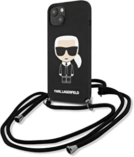 جراب Karl Lagerfeld Liquid من السيليكون الصلب مع سلك Ikonik لهاتف iPhone 13 (6.1 بوصة) - أسود