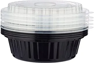 Hotpack Microwaveable Round Black Base Meal Prep Container with Clear Lid, Lunch Boxes 16 oz 5 Pieces ' 5 Units