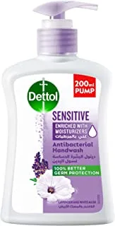 Dettol Handwash Liquid Soap Sensitive Pump for Effective Germ Protection & Personal Hygiene, Protects Against 100 Illness Causing Germs, Lavender & White Musk Fragrance, 200ml