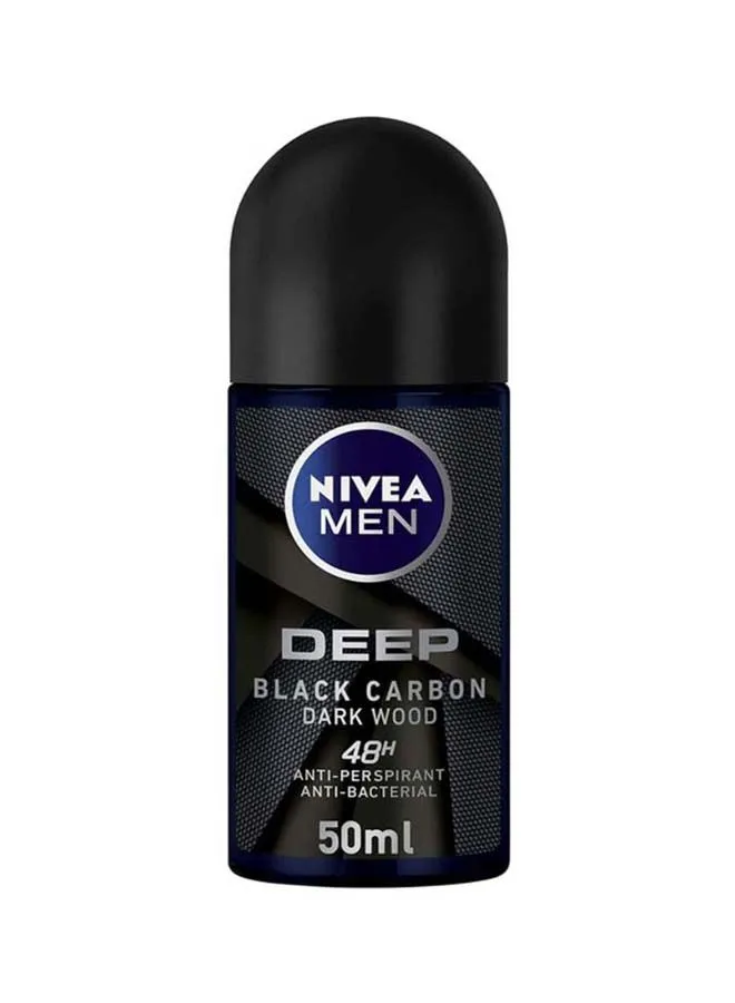 NIVEA Men Deep Black Carbon Dark Wood Antiperspirant For Men, Antibacterial, Roll-On 50ml