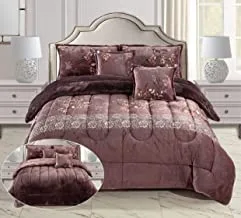 Warm and Fluffy Winter Velvet Fur Reversible Comforter Set, Single Size (160 X 210 Cm) 4 Pcs Soft Bedding Set, Heavy Floral Print Pattern, FCS, Red