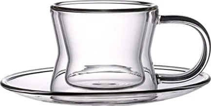 Trust Double Wall 4Pc Glass Cup And Saucer Set 80Ml