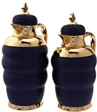 Al Saif Rawiya 2 Pieces Coffee And Tea Vacuum Flask Set Size: 0.7/1.0 Liter Color: Matt Dark Blue/Gold, K195657/2Mdblg