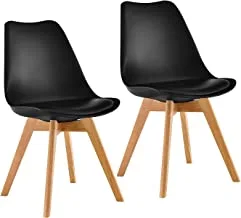 MAHMAYI OFFICE FURNITURE Dining Chairs Set of 2, Modern Mid Century Classic Style Molded Plastic Side Dining Chair With Natural Wood Leg, Heavy Duty For Dining Room, Black, Dining-Ch2-Blk