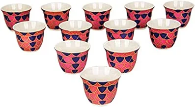 Homaidhi Cawa Set of Arabic Porcelain Coffee Cups | Traditional Design | Excellence In Presentation | White & Pink With Blue | Set of 12