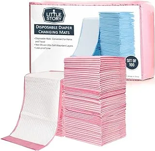 Little Story Disposable Diaper Changing Pad,100 Pack Soft Waterproof Mat, Portable Leak Proof Changing Mat, New Mom Leak-Proof Underpad, Mattress Table Protector Pad, Pack Of 100Pcs - Pink