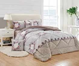 Moon Warm And Fluffy Winter Velvet Fur Comforter Set, Single Size (160 X 210 Cm) 4 Pcs Soft Bedding Set, Modern Floral And Geometrical Stitched Pattern, Hh, Silver