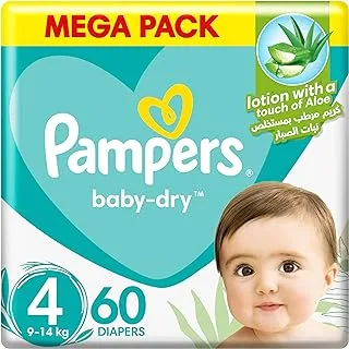 Pampers Aloe Vera, Size 4, Maxi, 9-14kg, Mega Pack, 60 Taped Diapers
