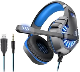 Ovleng Gaming Headset OV-GT63 - USB Gaming Headphone with Surround Sound، Volume Control، Noise Cancelling، Over Ear Headphone، with Mic for PC، PS4، Blue