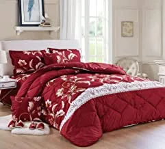 Bed in a bag medium filling king size comforter set, 10 pcs floral bedding set size 220 x 240 cm with comforter, quilted bed skirt, pillowcases, cushion & bedroom slippers, multicolor