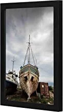 LOWHA قديم أبيض أزرق قارب جدار الفن إطار خشبي لون أسود 23x33cm من LOWHA