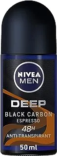 NIVEA MEN Antiperspirant Roll-on for Men, DEEP Black Carbon Antibacterial, Espresso Scent, 50ml