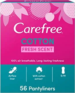 Carefree Panty Liners, Cotton, Fresh Scent, Pack of 56