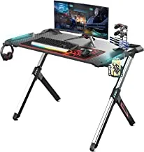 EUREKA ERGONOMIC Gaming Desk with RGB Lighting Gaming Table 44.5'' PC Desk Easy to Assemble Computer Desk with Free Mouse pad, Cup Holder& Headphone Hook for Men Boy/Girlfriend Son/Daughter Black