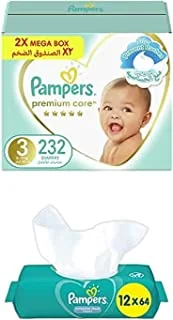 Pampers Premium Care, Size 3, 232 Diapers + 768 Complete Clean Wet Wipes