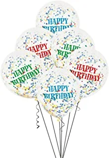 Unique Happy Birthday Clear Balloon with Bright Confetti 6 Pieces, 12 Inch Size