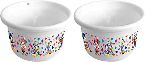 Fun Homes Disney Team Mickey Print 2 Pieces Unbreakable Plastic Multipurpose Bath Tub/Washing Tub 25 Ltr (White) -HS_35_FUNHOMES17459