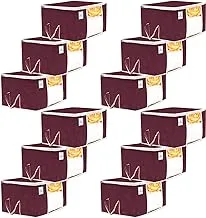 Kuber Industries 12 Piece Non Woven Underbed Storage Bag,Storage Organiser,Blanket Cover with Transparent Window,Extra Large, Maroon CTKTC34426