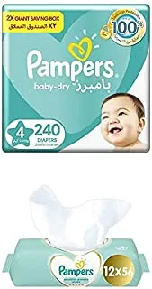 Pampers Baby-Dry, Size 4, 240 Diapers + 672 Sensitive Protect Wet Wipes