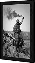 Lowha Man From Army Holding Signal Smoke Wall Art Wooden Frame Black Color 23X33Cm By Lowha