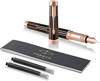 Parker Premier Premium Luxury Brown Pink Gold Trim| Medium Solid Gold Nib| Fountain Pen| Gift Box| 6892