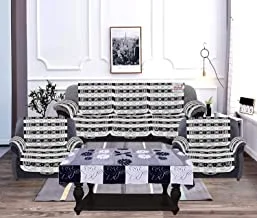 Fun Homes Floral Design Cotton 5 Seater Sofa Cover Set with 6 Pieces Arms Cover and 1 Center Table Cover (Set of 17,Black)-FUNNHOM12046, Standard