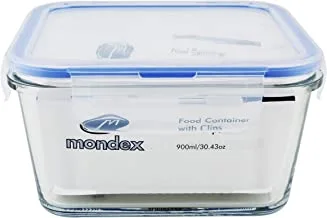 Mondex 900Ml Square Glass Food Storage Container With Blue Lid, Cmn0241
