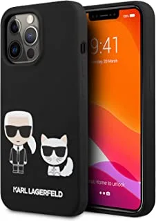 جراب Karl Lagerfeld Liquid من السيليكون Karl and Choupette لهاتف Iphone 13 (6.1 بوصة) - أسود