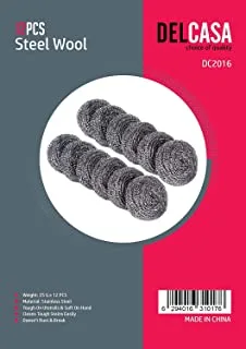 12 Pcs Steel Wool, DC2016 | Ideal for Cast Iron Pans, Powerful Scrubbing for Stubborn Messes | Scrubber for Kitchens, Bathroom and More