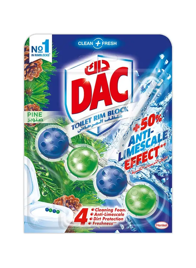 Dac Clean And Fresh Toilet Rim Block With Four Function Formula And Air Freshener Affect Pine Blue/Green/Clear 50grams