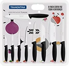 Tramontina Plenus 9 Pieces Knives Set with Stainless Steel Blades and Black Polypropylene Handles