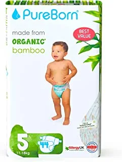 PureBorn Organic/Natural Bamboo Baby Disposable Size 5 Diapers/Nappy |Value Pack| from 11 to 18 Kg | 44 Pcs |Assorted Prints|Super Soft|Maximum Leakage Protection|New Born Essentials|Eco Friendly
