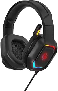 سماعة رأس سلكية للألعاب من بورودو PDX411 ، سماعة رأس للألعاب E-Sports عالية الدقة RGB Breathing Light ، مقبس صوت 3.5 مم ، صوت ثلاثي الأبعاد ، إلغاء الضوضاء ، ميكروفون متعدد الاتجاهات - أسود