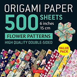 ورق اوريغامي 500 ورقة أنماط زهور 6 بوصات (15 سم): ورق توتل اوريغامي: صفائح اوريغامي على الوجهين مطبوعة بـ 12 نمطًا مختلفًا (تتضمن تعليمات لـ 6 مشاريع)